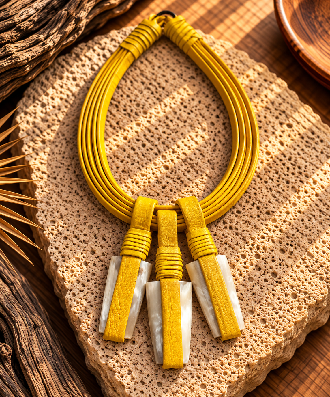 Collar Cuero Y Hueso