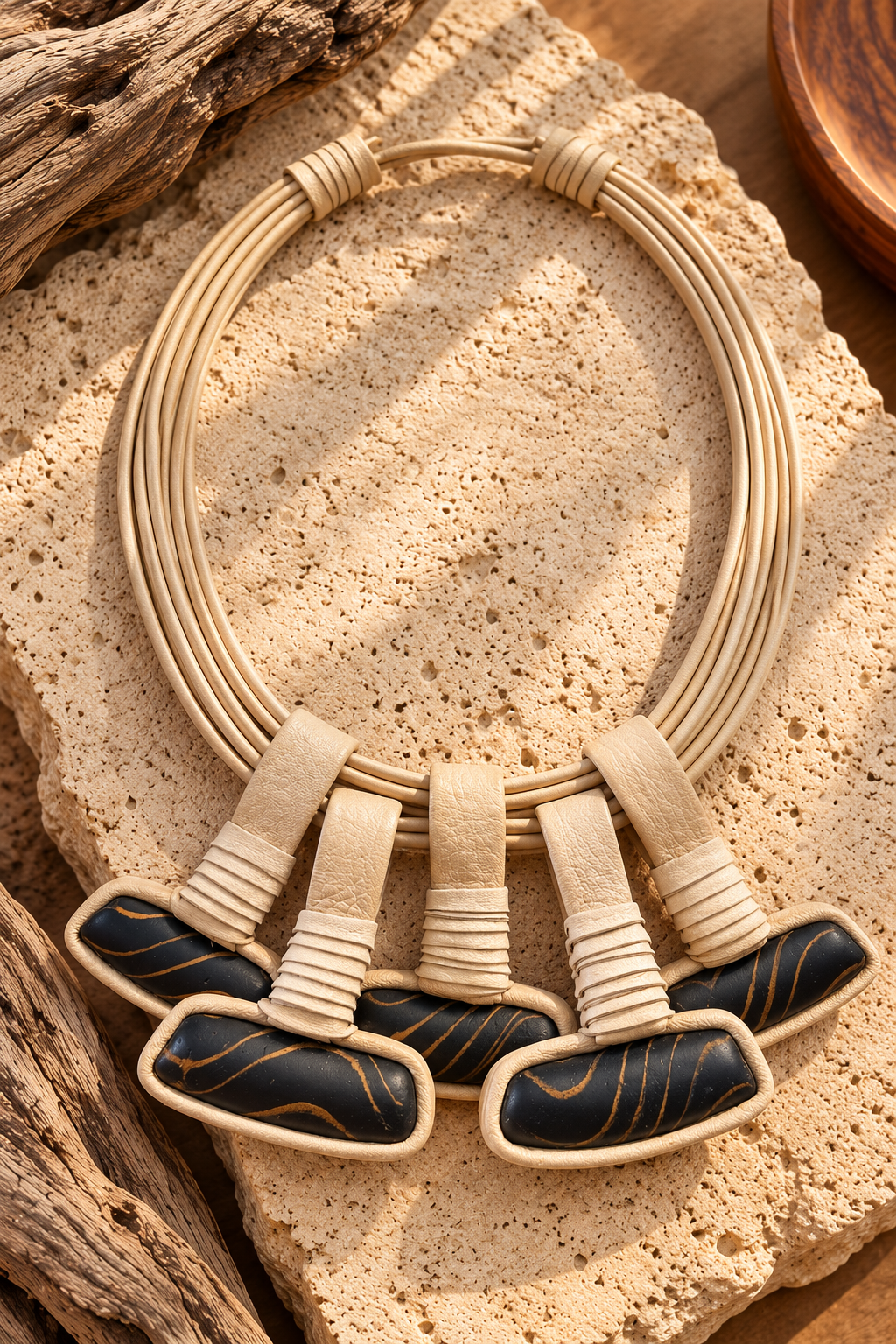 Collar Cuero y Vidrio rectangular