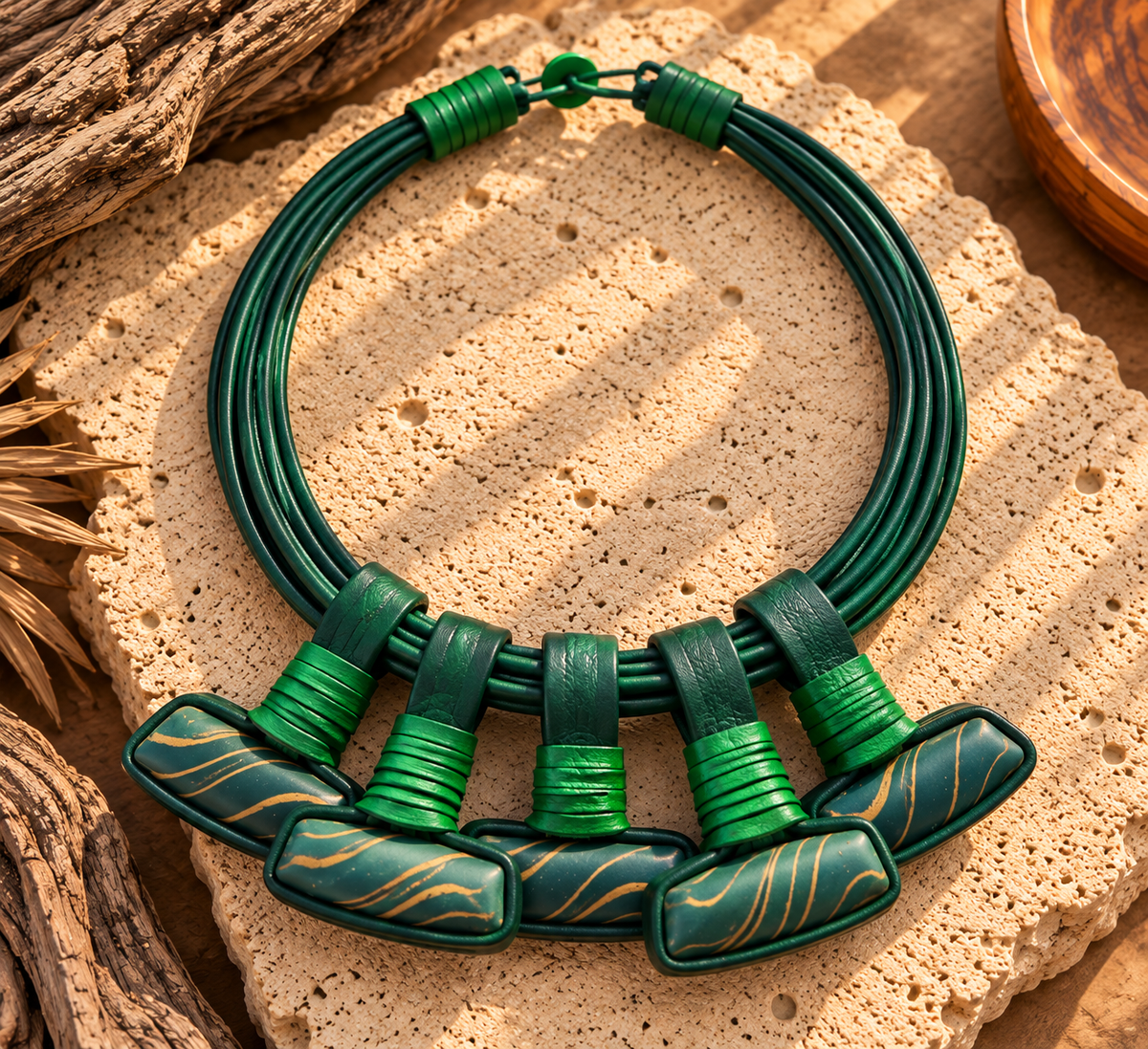 Collar Cuero y Vidrio rectangular