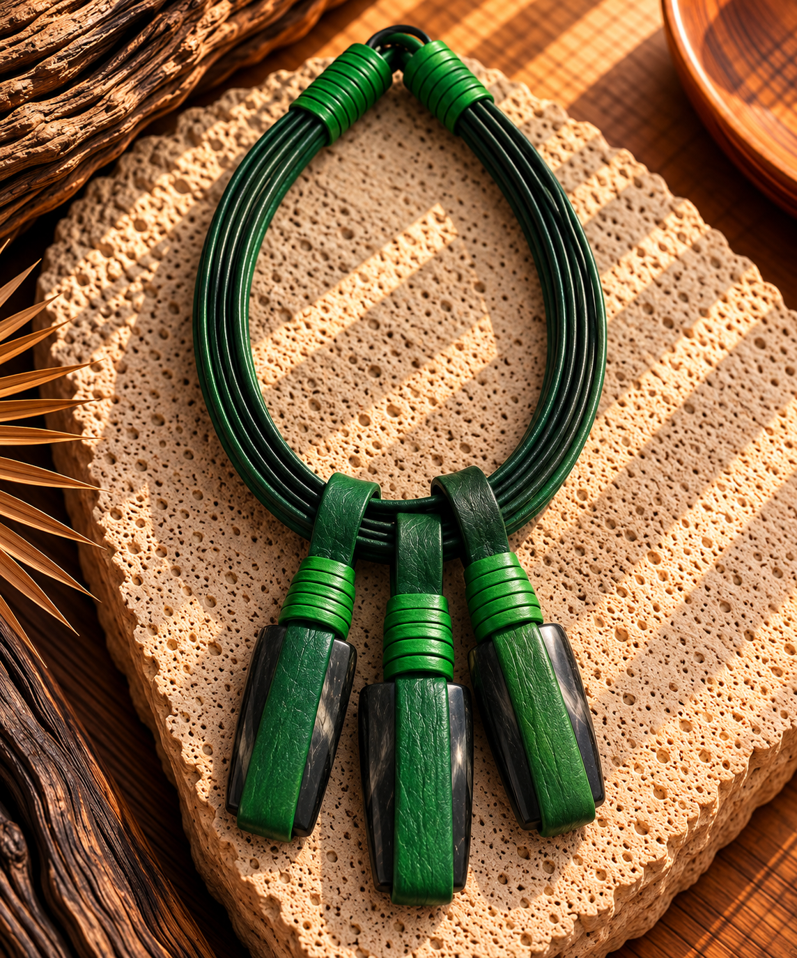 Collar Cuero Y Hueso