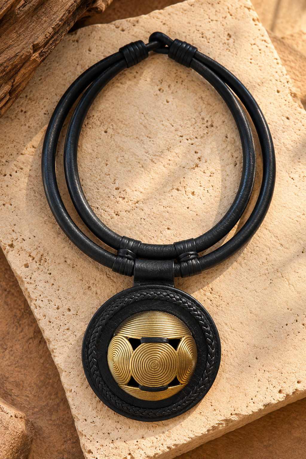 Collar Cuero  y Bronce