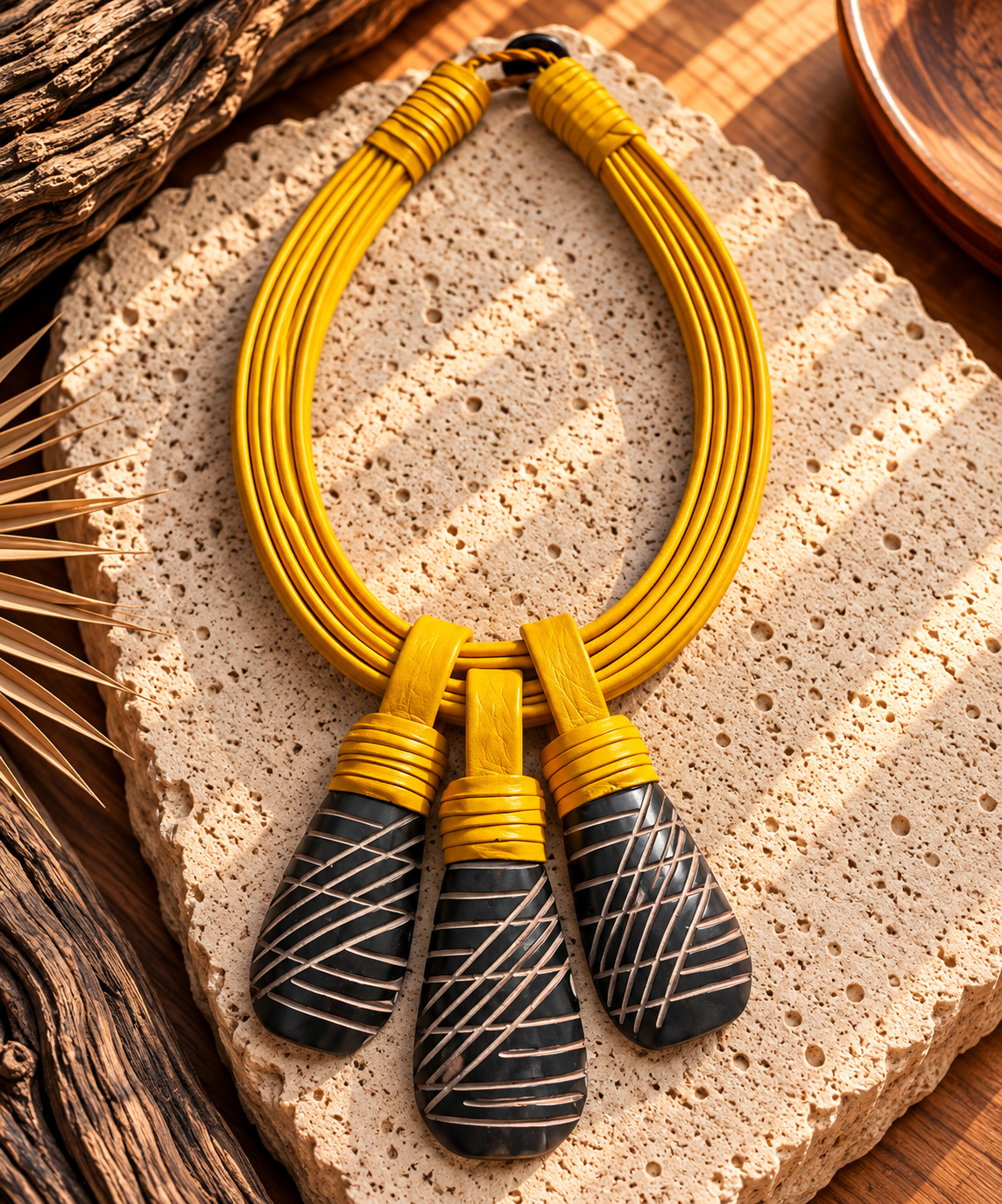 Collar Cuero Y Hueso