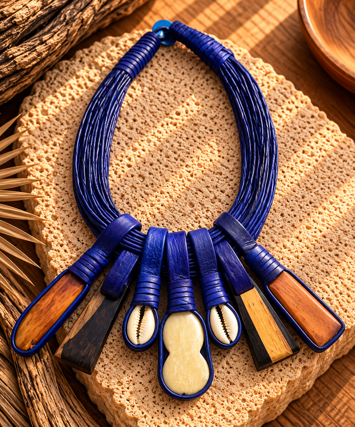 Collar Cuero, Hueso y Cauri