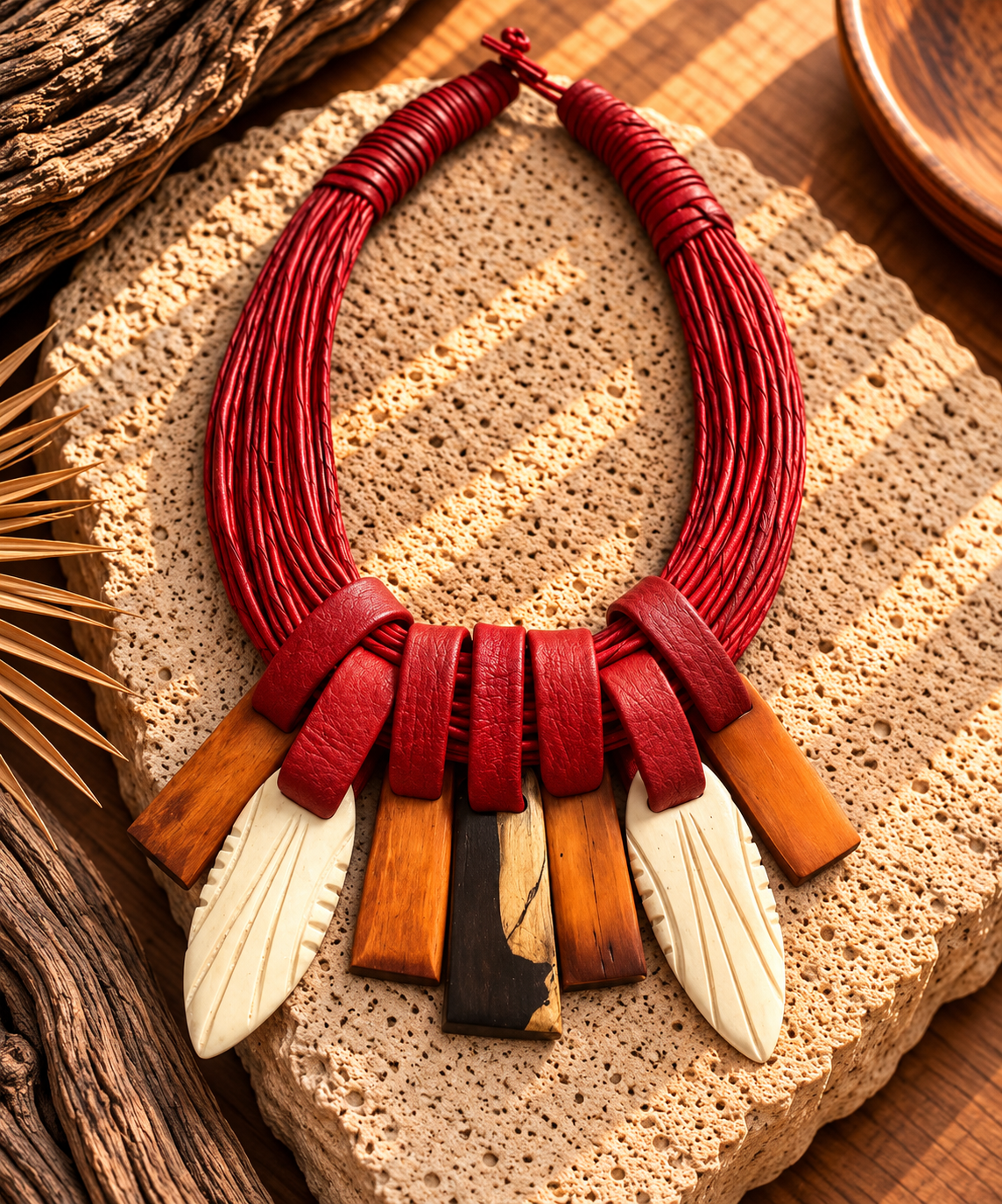 Collar Cuero, Hueso y Cauri