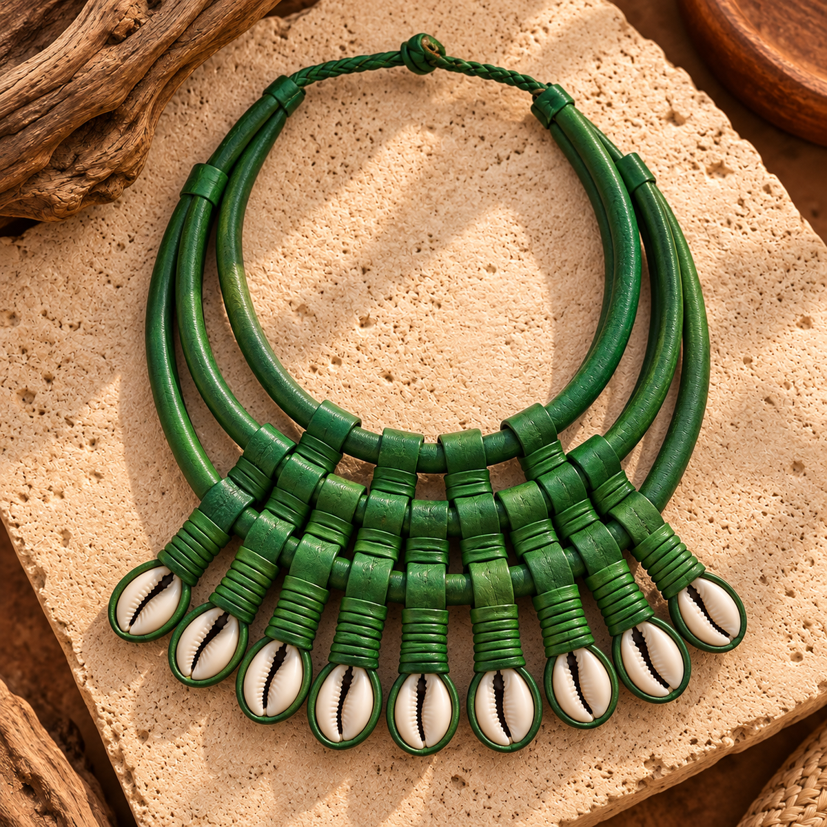 Collar Cuero y Cauris