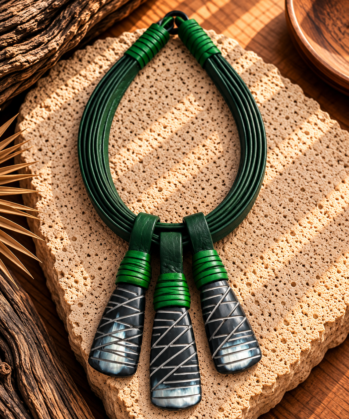 Collar Cuero Y Hueso