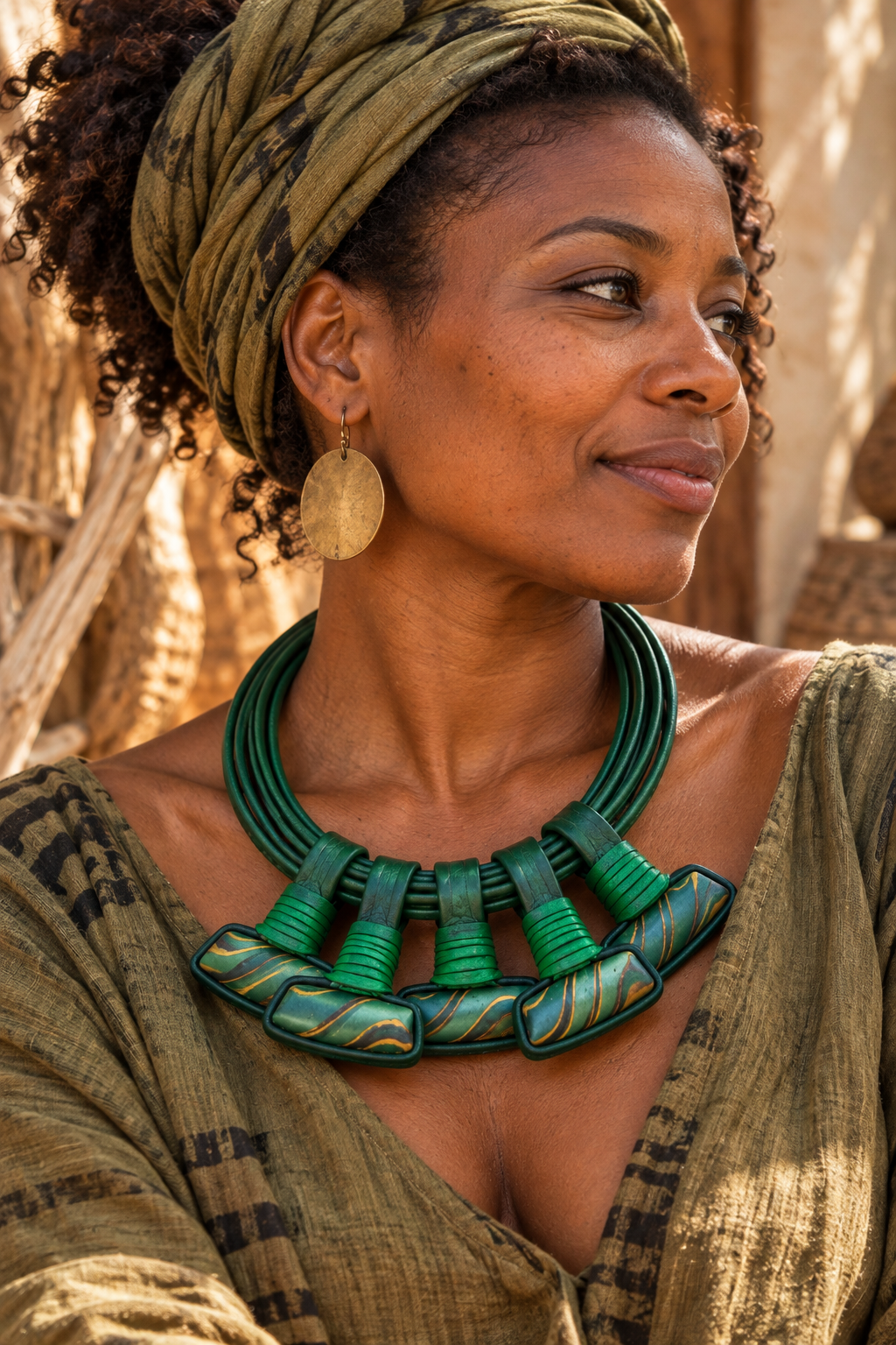 Collar Cuero y Vidrio rectangular