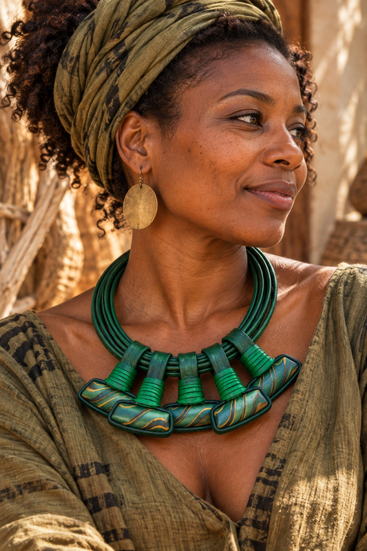 Collar Cuero y Vidrio rectangular
