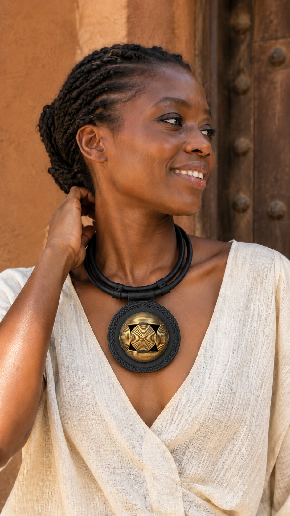 Collar Cuero  y Bronce