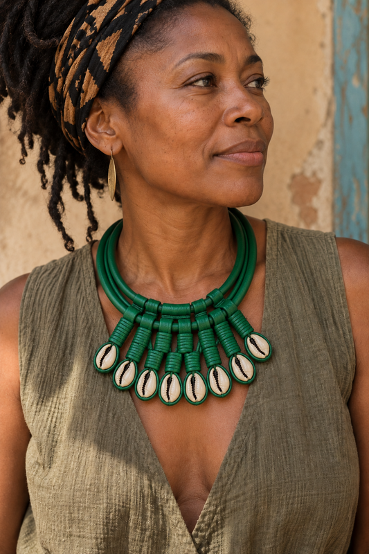 Collar Cuero y Cauris